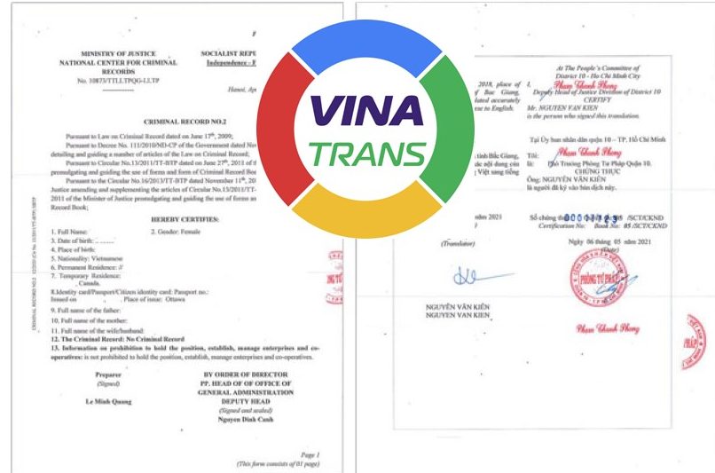 Mẫu dịch thuật công chứng tại Huyện Cần Giờ